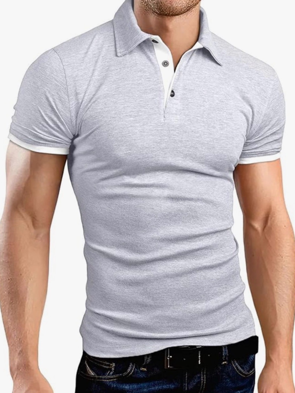 Kuyigo Men's short Sleeve Polo/golf Shirts Cotton Slim Fit gray small